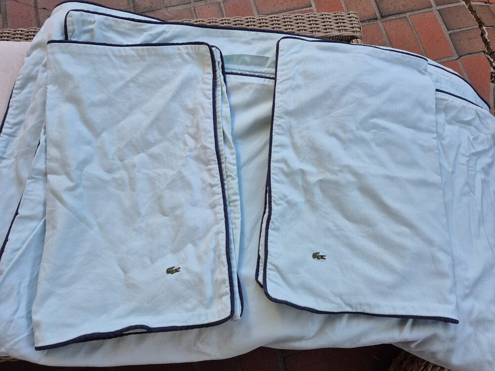 💥 Lacoste Gorbio Alloy Duvet Set QUEEN Baby Blue 3 pc Ribbed Textured Rare